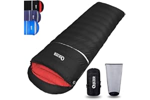 QEZER Down Sleeping Bag,Lightweight Rectangular Winter Sleeping Bag [1180g/1860g] for Adults and Kids 4 Season Camping, Hiking,Warehouse and Moutaineering Outdoor