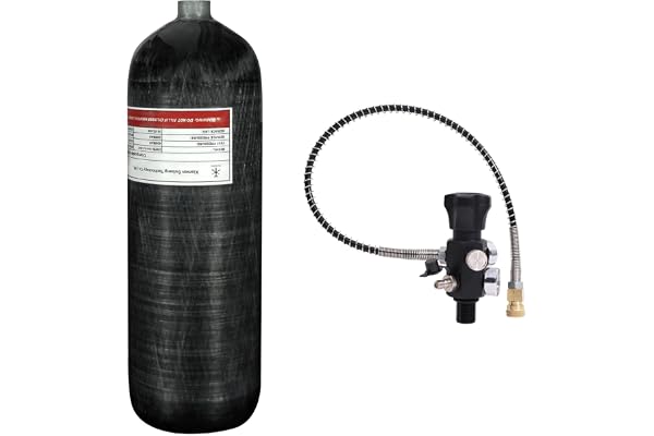 TUXING 6,8 l 300 bar kolfiber-lufttank (tom flaska) paintball påfyllningsstation med två manometrar upp till med 24-tums högtrycksslang M18 x 1,5 järn
