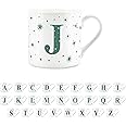 Purely Home Letter J Star Mug - Bone China White Coffee/Tea Present Gift - Alphabet Letter Mug with Stars in Teal Green Blue