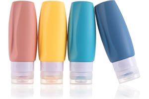 LUFEVRM 90ml Silikon Reiseflaschen Set,BPA-frei,4 Stück Auslaufsicher Nachfüllbar Tragbar zum Ausdrücken Leer Zubehör Behälter in Reisegröße für Toilettenartikel,Lotion,Shampoo,Conditioner