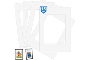 BOSCOW Passepartout-Karton Weiß, 15 Stück, 21x29,7 cm Außenmaß, Für Fotos, Postkarten (Innenmaß 14,5x19,5 cm, DIN A5)