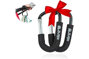 MYHAPPYRIDE Ganchos para carrito de bebé (Pack de 2) para cochecito de bebé y carritos – Engancha tus bolsas de manera segura o llévalas en la mano – Clips de Fuerte Agarre para carritos –Universales