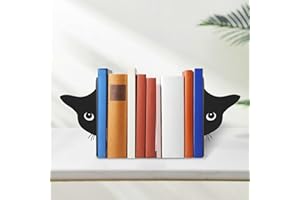 Ghshanog 2 Pcs Metal Bookends,Decorative Cat Book End Holder for Shelves Bookshelf,18cm Black Anti Slip Book Stopper for Home Office Library School (Half-face)
