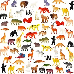 Okean Animal Toy 58 Pack Mini Wild Jungle Realistic Plastic Animals Figure Toys Set, for Kid Boy Girl PartyBirthday Classroom Reward Cupcake