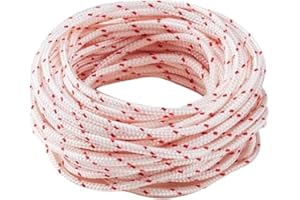 FongYeueWY Pull Starter Cord Rope for Lawnmower 5.0mm x 10 Metres Lawnmower Recoil Starter Rope Replacement Universal Engine Starter for Chainsaw Lawn Mower Trimmer (White+Red, 5.0mm)