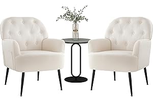 ‎IWMH IWMH Sessel Wohnzimmer Schlafzimmer, Lazy Lounge Cocktailsessel Bequemer mit Armlehnen und Einer Seitentasche, Leinen Modern dreh Polster Lesesessel mit Metallbeinen (Beige*2)