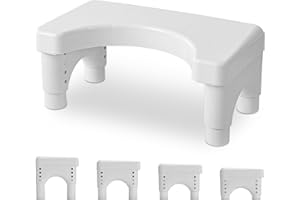 WEFANER Sgabello per Cacca Sgabello da Toilette per Adulti per il Bagno, Altezza Regolabile da 5,9" a 8,5" Sgabello da Toilette per Adulti (Bianco, Piedini in Plastica)