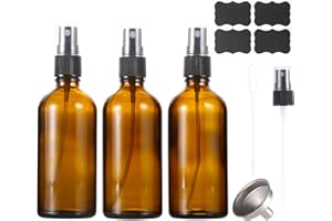 ALIFEIA Lot de 3 flacons vaporisateurs vides en verre ambré de 100 ml pour le nettoyage, le parfum, l'aromathérapie, les cosmétiques, les cheveux, les huiles essentielles avec distributeur de brume