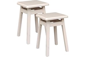 Metdrew Holzhocker | Sitzhöhe 45 cm, 29 x 29 cm | Für Küche & Essbereich | Quadratische Form | Eckiges Design | Rustikaler Look | Schlichter Hocker | 2 Stück | Farbe: Beige