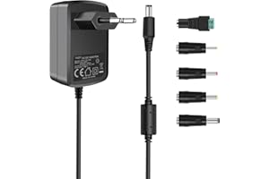 TKDY 24V 1,5A Adattatore di alimentazione universale con 5,5 x 2,1 mm e 5 connettori CC selezionabili, per strisce luminose a LED, telecamera CCTV, mini-TV e altro, 1,5A max