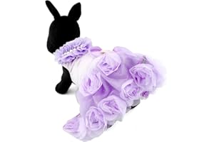 ZUNEA Vestido de novia para perro, de satén con diseño de rosa para princesa, para cachorros, chihuahua, falda de tutú para perritos y ropa de perrito morado y talla XS