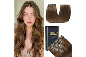 HotLulana Extensiones de Pelo Natural Clip 120g 7pcs 50cm Marrón Chocolate Remy Cabello Humano 20 Inch 4#