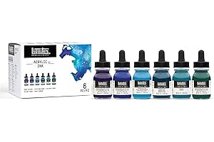 ‎LIQUITEX Liquitex 3699375 flüssige Professional Acrylfarben - Ink, Tusche im Set, hochpigmentierte Airbrushfarbe,Wassertöne 6 Farben a 30ml