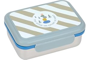 LÄSSIG Kinder Brotdose Edelstahl Lunchbox Frühstücksbox Nachhaltig Kindergarten Schule/Lunchbox Stainless Steel Sunny Explorer green/blue