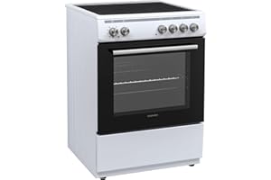 Daewoo F6EV22WL2DE Standherd mit Glaskeramik-Kochfeld, A, Garraumvolumen: 65 L, 8 Beheizungsarten mit Ober-/Unterhitze, Leicht-Reinigungs Email, 4 Kochzonen, Weiß