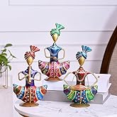 THE KUTIR Sitting Sardar Set of 3 | Handcrafted Rajasthani Musician Figurines | Traditional Indian Art Showpiece for Home, Li