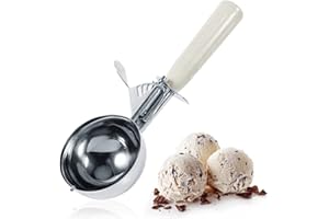 ‎DIOCHE Eisportionierer 6,8 cm, Poliert Edelstahl Eislöffel, Portionierer für Eiscreme, Reis, Melonenkugeln, Plätzchen, Kuchen, Obst, Kartoffelbrei, Teig, Küchenwerkzeug mit Bequeme Kunststoffgriff (Grauweiß)