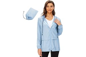 Durio Veste de pluie légère pour femme - Imperméable - Respirante - Pliable - Coupe-vent - Avec capuche - Veste softshell - Veste de cyclisme