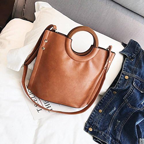 Female Handbags round Wooden Handbag Simple Large Capacity Wild Shoulder Bag , brown