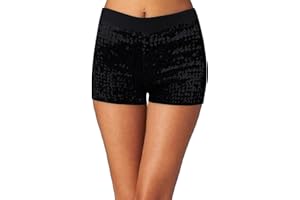 hehiy Damen Glitzer Shorts Party Festival Outfit Rave Clubwear Pailletten Shorts Freizeitshort Glänzend Kurz Hose Herbst Outfit Karneval Kostüm Damen Pailettenkleid