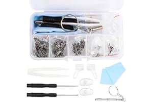 LANJUE 530PCS Spectacles Glasses Repair Tool Kit with Mini Screwdriver, Screws Nut, Silicone Nose Pads, Glasses Cloth, Tweezer