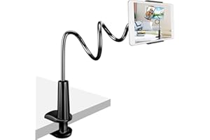 CLMCL Gooseneck Tablet Holder,Adjustable Tablet Holder Mount,Cell Phone Holder,Cell Phone Stand,Tablet Stand,Long Arm Bed Desk Bracket for cell phones and tablets 4-10.9 Inches Device (Black)