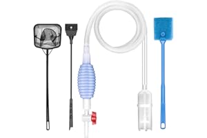 Lanswood Fish Tank Cleaning Kit Set of 4 Pieces, Fish Tank Accessories Fish Tank Syphon Algae Scraper Fishing Net Fish Tank Glass Cleaner，Suitable for Cleaning Fish Tanks And Changing Water