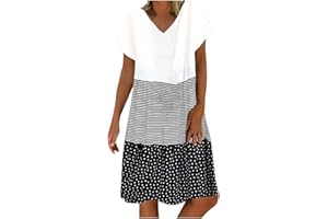 VEMOW Vestidos Verano Mujer Elegantes Vestidos Cortos con Estampados de Rayas/Floral Sin Mangas Cuello en V, Suelto Casual Chaleco Falda de Playa Vestidos de Fiesta Noche Tallas Grandes