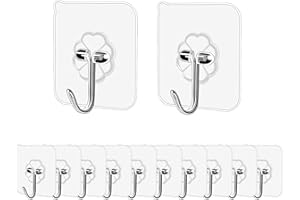 Pubiao (12 Pack) Adhesive Hooks Transparent Plastic Strong Stick Wall Hooks for Kitchen Bathroom Clothes Office Ceiling Hanger