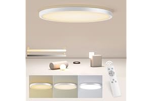 twocolur 24W Plafonnier LED Dimmable Ultra Mince, IP44 Étanche 2700-6500K Plafonnier Rond avec Télécommande, Plafonnier Blanc Chaud Froid pour Salle de Bain Chambre Salon Chambre d'Enfant