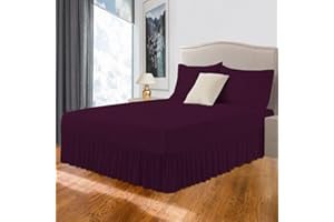 LIZZIE JACOBS Easy Care Plain Dyed Polycotton Valance Sheet Super Soft Shrinkage Fade Resistant Frilled Valance Bed Skirts Extra Deep Fitted Valance Bed Sheets (Plum, Double)