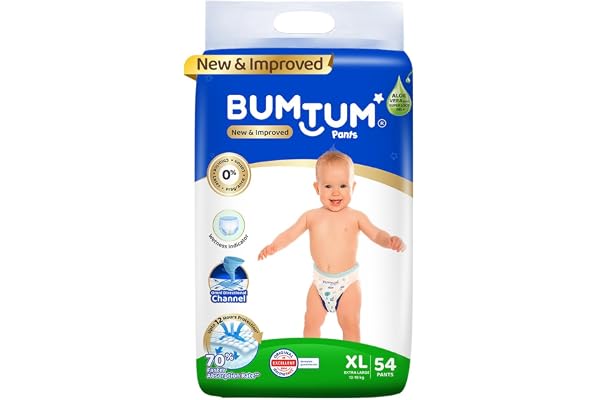 Bumtum Baby Diaper Pants, XL Size, 54 Count, Double Layer Leakage Protection Infused With Aloe Vera, Cottony Soft High Absorb Technology (Pack of 1)
