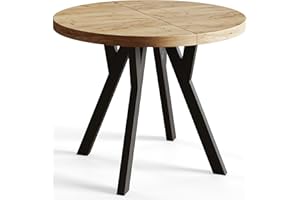 AlpiMeble Esstisch ausziehbar runder Tisch OVO – runder Esstisch Wohnzimmertisch – laminierte Tischplatte 36 mm – Beine aus Buchenholz – Moderner Tish mit Maßen von 90 cm bis 190 cm Craft