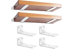 YFCVIP 4 inch Floating Shelf Brackets, 4 Pack Heavy Duty L Shelves Support Wall Mounted Industrial Metal Brackets Hardware Supports for Shelves Support DIY | Holds 150+lb (1/5 Inch Thicked) - White