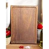 F&S WoodArt 40 X 27,5 Cm Yekpare Masif Tek Par&ccedil;a Doğal Ahşap Oluklu Kesme Sunum Et Ekmek Sebze Doğrama Tahtası Koyu Ceviz Ren