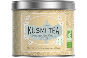 ‎KUSMI TEA Kusmi Tea – Bouquet of Flowers n°108 – Bio Earl Grey Schwarztee mit Bergamotte & Ylang Ylang - Aromatisiert mit Zitrusfrüchten - Loser Tee - 100 g Metalldose - Menge für etwa 50 Tassen