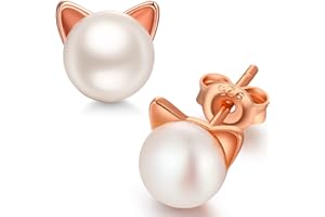 jiamiaoi Pendientes gato perlas plata Pendientes mujer plata de perla Pendientes de perlas plata Pendiente gato niña Pendientes forma gato de perlas 7.5-8mm