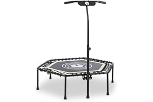 Klarfit Jumpanatic - trampolin Fitness Adultos, Cama elástica, Mini trampolin Fitness, Superficie de Salto de 84 cm, Agarre a 6 Alturas Regulables: 109-134 cm, Resiste 120 kg