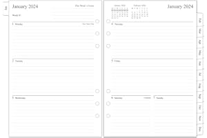 NEWESTOR Ricarica per agenda settimanale 2024, formato A5, per Filofax, due pagine per settimana, schede mensili, gennaio 2024 - dicembre 2024