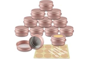 YANCAER 12 Pezzi Barattoli di alluminio 5ml Rosa opaco - D26mm x H15mm Scatola Rotonda in Alluminio con Tappo a Vite Contenitori in Metallo per Lozione Crema Maschera Mini Candela