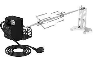 onlyfire Universal Grillspieße Set, Grillspieß mit Motor, Drehspiess für Gasgrill, Inklusive 2 Fleischgabeln, 70,5 cm Rotisserie Drehspieß, Verstellbarer Ständer, Wetterfester Schalter
