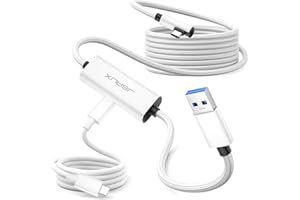 JSAUX Cable de enlace 5M compatible con accesorios Meta Oculus Quest 3/2/Pro, PICO4/Pro 【 Carga mientras juegas | Juega todo el día sin batería 】 carga USB 3.0 de alta velocidad de 10 Gbps 2 & 1