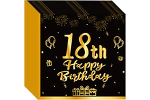 CSDPC 18th Birthday Black Paper Napkins | Foiled Napkins Paper Metallic Party Napkins Glitter Celebration Napkins | 20 Pcs Sparkling Celebration Happy Birthday Napkins for Birthday Party (18th)