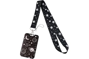Juanooo Black Galaxy Lanyard with Card Holder Cool Planet Key Neck Lanyard Strap for Men Women Kids Boys School Students Teachers Nurse for Keys ID Holder Keychain Name Tag Wallet