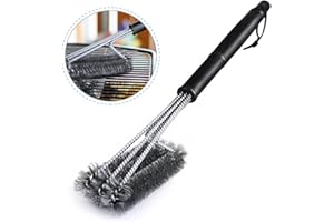 Barbacoa Cepillo, omitium Cepillo de Limpieza de Acero Inoxidable 3 en 1 Cepillo Barbacoa de Limpieza Manija de Aislamiento Térmico PP para Outdoor y Camping Carbón Vegetal Parrilla de Gas Eléctrico