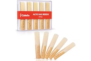 CeMeow Altsaxophon-Blätter 2,5, professionelle Blätter für Altsaxophon, 10 Stück, mit Kunststoff-Box, dünnere Blattspitze, fortschrittliche Schneidetechnologie für Klarinettenanfänger und -spieler