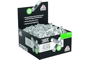 Gizeh 20703 Active Filter-8 mm Filtre à charbon actif avec bouchons en céramique 1 boîte de 200 filtres Boîte de préhension Papier