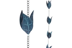 CLYFANESY 2,6m Regenwasserkette, 12 Blau Blätter, Regenkette in Retro Blau, Blattförmige Regenketten aus Eisen, Dachrinnenkette Regenablaufkette, Regenkette Ablaufkette, Hängende Regenkette für Dachrinnen