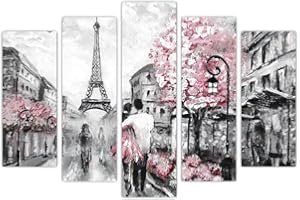 AREDE Set di 5 Stampe da Parete Quadri Moderni Decorazioni da Muro per Casa Soggiorno Camera da Letto e Cucina Illustrazione di Parigi| 120 x 80 cm | Pronto da appendere
