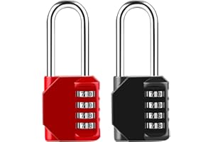 FYGUARD 2 Stück Zahlenschloss 4 Stellig, Kofferschloss Vorhängeschloss mit Zahlencode Wetterfest Nummernschloss für Koffer Werkzeugkästen Schließfächer (Schwarz, Rot)